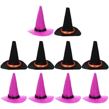 10 бр. 5 всяка) 10бр Хелоуин малки вещици шапки за занаяти торта декор бебе малки декори филц плат