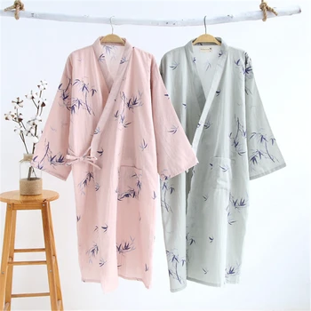 100% памучни халати двойка модели кимоно мъже и жени нощница домашен сервиз пижами нощница случайни хлабав халат