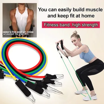 11Piece TPE Resistance Band Set for Home Fitness 100/150 lbs Еластичен въжен комплект за мускулна тренировка