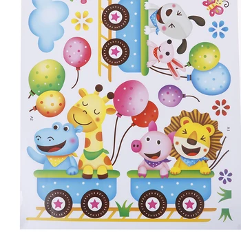 1PC DIY сладък карикатура животински влак PVC материал стена стикери Семейна детска стая декоративна живопис безвкусна без стимулация