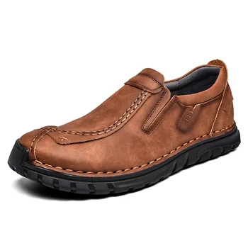 2024 Класически мъжки ежедневни обувки от естествена кожа дантела нагоре неплъзгащи се мъжки мокасини обувки дизайнерски стил ръчно изработени мъжки мокасини обувки
