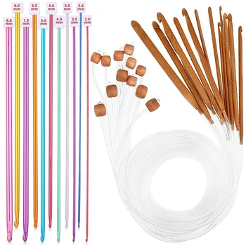 23 броя тунизийски куки за плетене на една кука 3-10 мм кабел бамбукова игла за плетене с мъниста карбонизирана бамбукова игла кука 2-8Mm