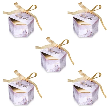 OurWarm 50pcs мраморни сватбени бонбони кутии лилаво злато сватба благоприятства подаръци за гост парти доставки хартия благодаря ви подаръчни кутии