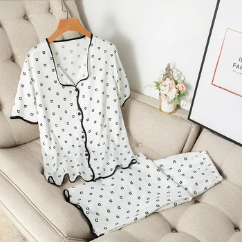 Tulin мода пижама комплект печат жени спално облекло 2PCS риза &панталони случайни сатен PJS комплект фоайе износване мека пижама хлабав домашно облекло