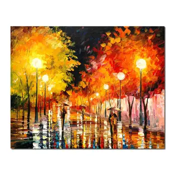 Абстрактно пейзажно изкуство Живопис върху платно Дъждовна нощ Ръчно изработени градски пейзажи Произведения на изкуството Съвременен стенен декор за хол