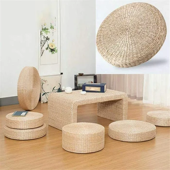 кръгла слама стол седалка мат трева възглавница подложка бежово ръчно изработени тъкат етаж възглавница мат йога татами декор 40X40cm