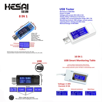 Обновена версия8/9/10 в 1 QC2.0 3.0 4-30v Електрическа мощност USB капацитет Тестер за напрежение Текущ метър Монитор Волтметър Амперметър