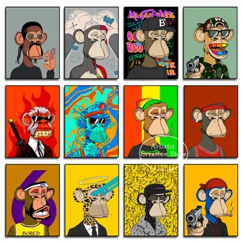 Смешни карикатура Отегчени маймуна плакати абстрактни поп арт платно живопис сладък животински маймуна стена снимки за модерен хол декор