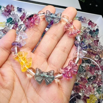 1 Pc Fengbaowu Natural Rainbow Fluorite Bowknot гривна Crystal Reiki Healing Stone Fashion Бижута подарък за жени