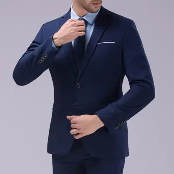 1 Комплект Популярен чист цвят Еднореден костюм Супер мек официален костюм Комплект за отслабване Чист цвят Blazer панталони за сватба