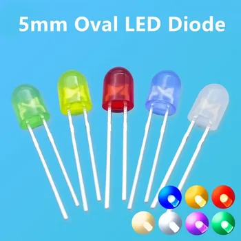 100Pcs 5mm овален LED диод 546 бял червен зелен син жълт 2V 3V 20mA 5x4x6 mm дифузни широкоъгълни DIY светлини, излъчващи лампа крушка