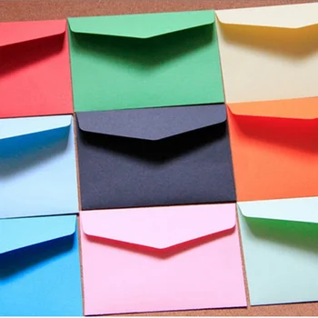 100pcs / партида Бонбони цвят мини пликове DIY многофункционален занаятчийски хартиен плик за писмо училищен материал хартиени пощенски картички