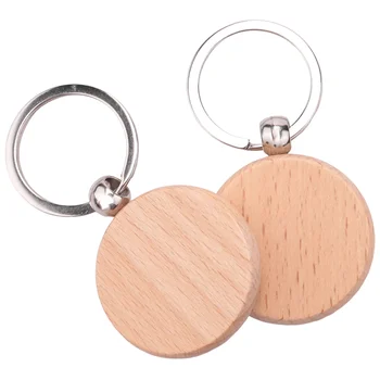 100Pcs празен кръг дървени ключодържател DIY дърво ключодържатели ключови маркери може да гравира DIY подаръци