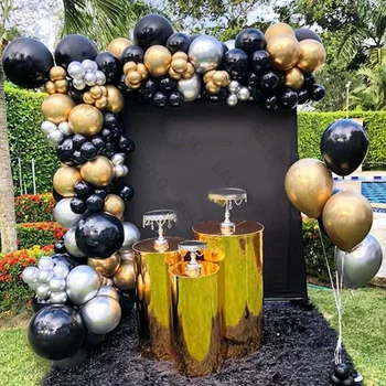 107Pcs черен металик злато латекс балон гирлянд арка комплект тема рожден ден парти балони сватбени декорации играчки