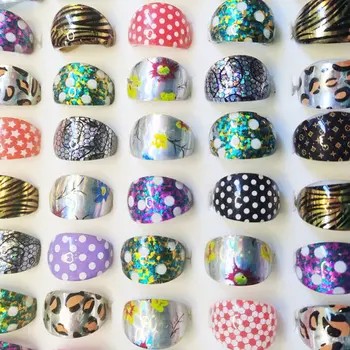 10Pcs/Lot мода цветни акрилни пръстени за момичета леопард точка цвете модел кръг пръстени пръст деца дете бижута парти подарък