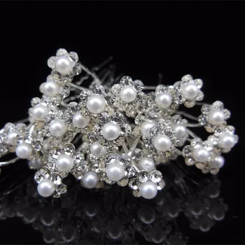 10Pcs/ Лот жени сватба булчински бяла круша с кристал цвете коса щифт клипове аксесоари за коса бижута шноли