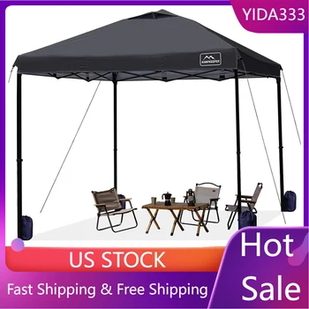 10x10 Търговска палатка за балдахин - водоустойчива и преносима външна сянка с регулируеми крака, чанта за носене и торби с пясък (черен)
