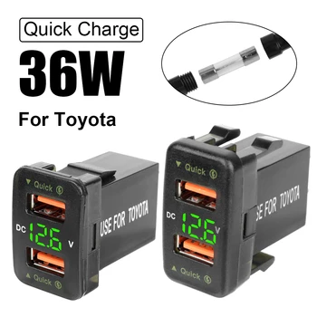 12-24V волтметър двоен USB захранващ адаптер за Toyota Бързо зареждане за мобилен телефон QC зарядно за кола LED аксесоари за кола