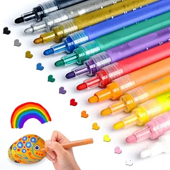 12 цвята маркери за боя писалки акрилна писалка, акрилна боя писалки среден връх за скали, камък, керамика, стъкло, дърво, платно живопис
