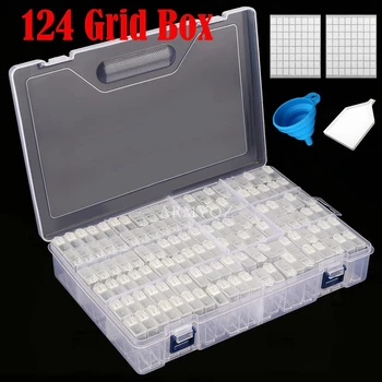 124 Решетки Diamond Painting Box, Контейнери за съхранение на художествени занаяти, Мини индивидуални буркани Организатор на мъниста Чекмедже за мъниста, нокти, Rhin