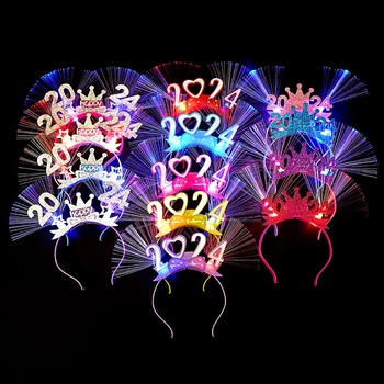 15 * 25cm 2024 Честита Нова Година Crown Light Up лента за глава Новогодишна декорация Подарък за Нова година Шапки Аксесоари за коса