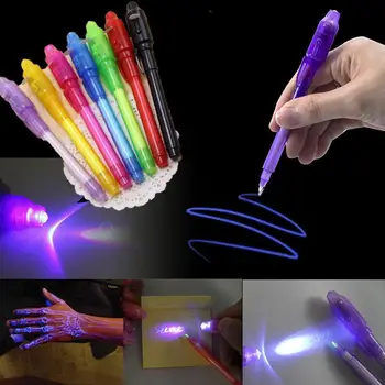 1PCS Невидимо безцветно мастило Ултравиолетова Lht UV лампа Флуоресцентна магическа писалка Светеща писалка Lht Magic Purple 2 в 1 рисуване писалка