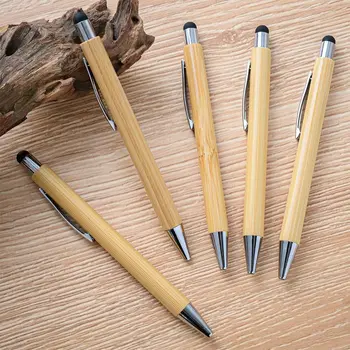 2-в-1 многофункционален сензорен екран натиснете бамбук писалка стилус писалка високо качество чисто дърво реклама преса тип химикалка