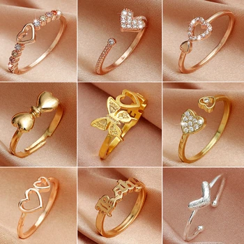 2021 Нова мода кристал циркон пръстен сладък любов пеперуда регулируеми отворени пръстени за жени женски сватба годежни бижута подарък