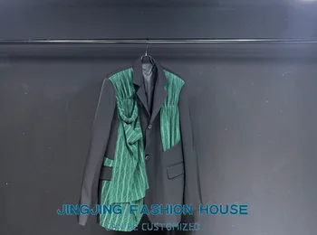 2023 Винтидж дизайн черен малък тамян вятър костюм пролет и есен ново палто хлабав микро тънък зелена дантела шевове