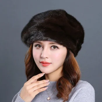 2023 Зимна топла барета Нова дамска естествена норка Design Sense Рибарска шапка Корейско издание Елегантна истинска шапка от норка