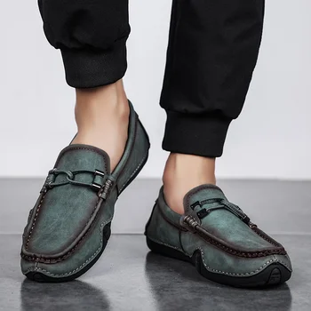 2023 Нови ръчно изработени велурени кожени обувки за мъжки мокасини Ежедневни подхлъзване на маратонки за разходка Ежедневно пътуване Ежедневни обувки Мъжки обувки за шофиране