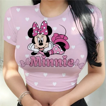 2024 Дамска тениска Disney - Мики и Мини Лято Y2k дрехи мода карикатура Топ Crop Party Извънгабаритни тениска Ед O-образно деколте