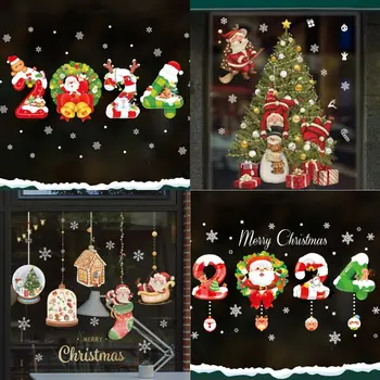 2024 Нова година Коледа стена стикери Весела Коледа за дома Дядо Коледа дърво прозорец стъкло стикер 2023 Navidad подарък декор Noel