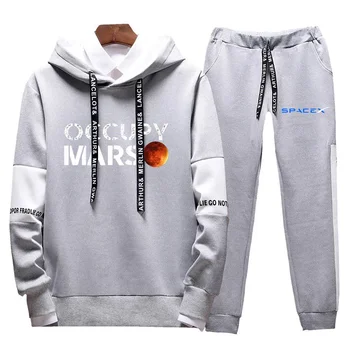 2024 Нови мъжки SpaceX печат спортно облекло SpaceX случайни модни пуловер руно снаждане качулки + Sweatpants пролетен есенен костюм
