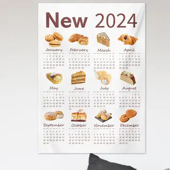2024 Стенен календар 2024 Мек миещ се стенен календар Гоблен стая спалня декорация кърпа за новогодишен подарък 12 месеца фон