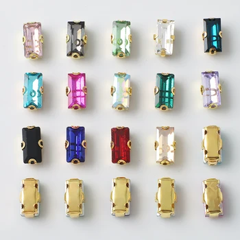 20Pcs 5x10mm правоъгълни форми кристално стъкло хлабав кристали златен нокът шият върху скъпоценни камъни за облекло аксесоари за облекло