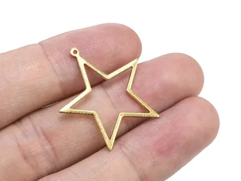 20pcs Brass Star Charm, Biling Pentagram Earring Charms, Hollow Star Charm, 26.7x25x0.9mm, Аксесоари за обеци R1444