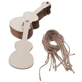 20pcs китара форма недовършени изрезки дървени с конопени въжета китара форма подарък тагове с висящи дупка DIY занаятчийски орнаменти