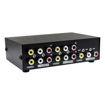 2X 4 портов AV превключвател RCA превключвател 4 в 1 Out композитен видео L / R аудио селектор кутия за DVD STB игрови конзоли