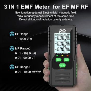 3-In-1 Електромагнитно поле радиация детектор тестер EMF метър многофункционален преносим радиочестотен предупредителен метър
