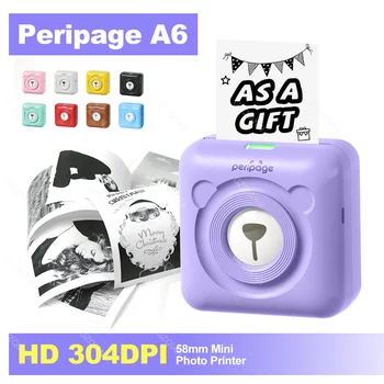 304DPI Peripage A6 Портативен Bluetooth термичен фотопринтер Безжичен безмастилен мини джобен етикет Бележки Принтер Maker Документи Roll