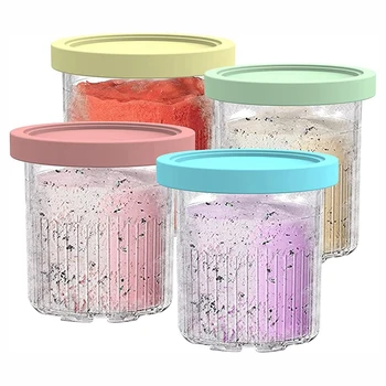 4 парче сладолед Maker Creami пинти и капаци силикон + пластмасови резервни части за нинджа NC500 NC501 серия