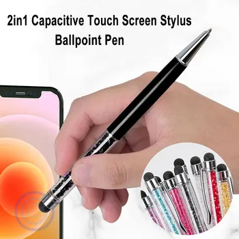 4Pcs комплект 2in1 кристален диамант капацитивен сензорен екран стилус химикалка 1.0mm съвет писане канцеларски топка писалка синьо черно мастило