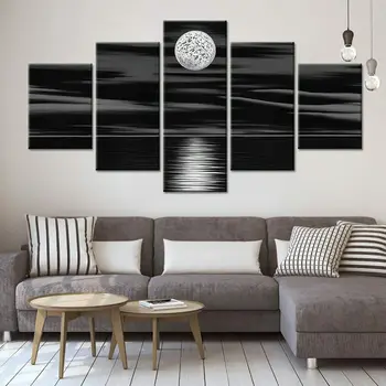 5 панел Черна луна нощ море изглед платно картина стена изкуство HD печат декор картини плакат Начало декор 5 парче стая декор