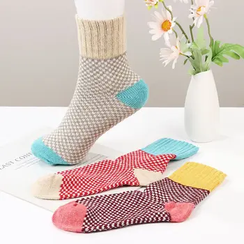 5 чифта Модни дишащи удобни дебели чорапи Вълнени чорапи Есенни и зимни термични чорапи