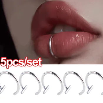 5Pcs устни нос пръстени неутрален пънк устна форма ухото нос клип фалшива диафрагма с перфорирани устни обръч тяло бижута стомана пръстен