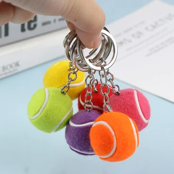 6 цвят ключодържател тенис топка метален ключодържател кола ключодържател ключодържател спортна верига треска цвят висулка