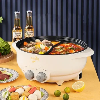 6L Yuanyang Electric Hot Pot Home Многофункционален All-In-One Electric Cooking Electric Cook Pot Non-Stick Grill Pan Pot 2000W