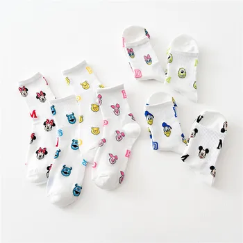 8 двойки Дисни карикатура чорапи сладък Мики Мини Дейзи Доналд Уини Прасчо печат бял забавен Harajuku мода Kawaii момиче чорап