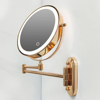 8 инча Розово злато стена монтирани грим LED огледало 3X-10X увеличение USB charing двустранен баня Smart бръснене козметично огледало